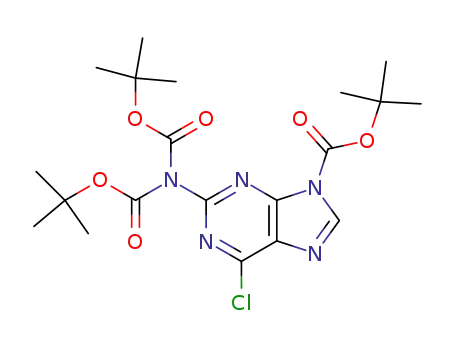 Molecular Structure of 309947-85-1 (tert-butyl 2-[bis(tert-butoxycarbonyl)amino]-6-chloro-9H-purine-9-carboxylate)