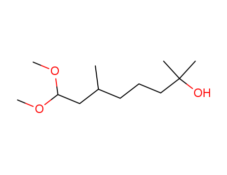 141-92-4,8,8-Dimethoxy-2,6-dimethyloctan-2-ol,Octanal,7-hydroxy-3,7-dimethyl-, dimethyl acetal (6CI,7CI,8CI);1,1-Dimethoxy-3,7-dimethyloctan-7-ol; 7-Hydroxy-3,7-dimethyloctanal, dimethylacetal; 8,8-Dimethoxy-2,6-dimethyl-2-octanol; Hydroxycitronellal dimethylacetal; Laurine dimethyl acetal; NSC 76412