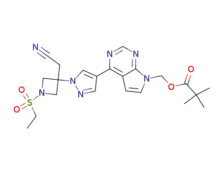 Molecular Structure of 1187595-90-9 ((4-(1-(3-(cyanomethyl)-1-(ethylsulfonyl)azetidin-3-yl)-1H-pyrazol-4-yl)-7H-pyrrolo[2,3-d]pyrimidin-7-yl)methyl pivalate)
