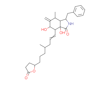 14110-71-5,octahydro-6,7a-dihydroxy-4-methyl-7-[4-methyl-7-(tetrahydro-5-oxo-2-furyl)-1-heptenyl]-3-(phenylmethyl)-1H-isoindol-1-one,Phthalimidine,3-benzylhexahydro-6,7a-dihydroxy-4-methyl-5-methylene-7-[4-methyl-7-(tetrahydro-5-oxo-2-furyl)-1-heptenyl]-(8CI); Dihydrocytochalasin B g-lactone