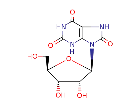 Molecular Structure of 21082-30-4 (1H-Purine-2,6,8(3H)-trione, 7,9-dihydro-9-beta-D-ribofuranosyl-)