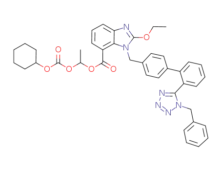 Molecular Structure of 1307853-85-5 (1-{[(cyclohexyloxy)carbonyl]oxy}ethyl 1-({4-[2-(1-benzyl-1H-1,2,3,4-tetrazol-5-yl)phenyl]phenyl}methyl)-2-ethoxy-1H-1,3-benzodiazole-7-carboxylate)