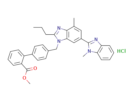 Molecular Structure of 884330-05-6 (4'-(1,4'-dimethyl-2'-propyl-1H-[2,5']dibenzimidazolyl-3'-ylmethyl)biphenyl-2-carboxylic acid methyl ester hydrochloride)
