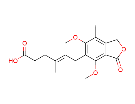 Molecular Structure of 38877-93-9 ((E)-6-(1,3-Dihydro-4,6-diMethoxy-7-Methyl-3-oxo-5-isobenzofuranyl)-4-Methyl-4-hexenoic Acid)