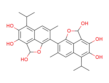 Molecular Structure of 17273-29-9 ([8,8'-Bi-2H-naphtho[1,8-bc]furan]-2,2',3,3',4,4'-hexol,7,7'-dimethyl-5,5'-bis(1-methylethyl)- (9CI))