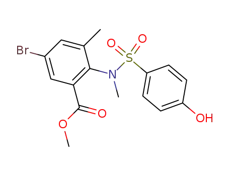 Molecular Structure of 287108-60-5 (5-bromo-2-[(4-hydroxy-benzenesulfonyl)-methyl-amino]-3-methyl-benzoic acid methyl ester)