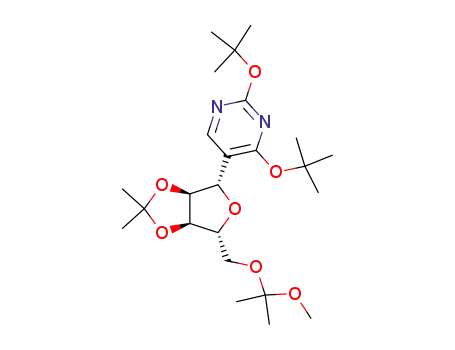 Molecular Structure of 631920-69-9 (2,4-Di-tert-butoxy-5-[(3aS,4S,6R,6aR)-6-(1-methoxy-1-methyl-ethoxymethyl)-2,2-dimethyl-tetrahydro-furo[3,4-d][1,3]dioxol-4-yl]-pyrimidine)