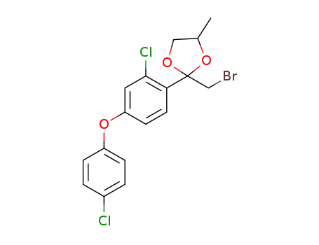 Molecular Structure of 873012-43-2 (2-(BROMOMETHYL)-2-[2-CHLORO-4-(4-CHLOROPHENOXY)PHENYL]-4-METHYL-1,3-DIOXOLANE)