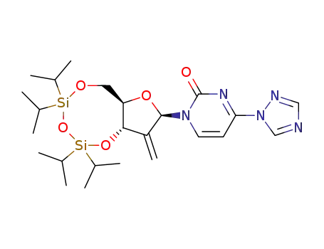 Molecular Structure of 134660-28-9 (1-<3,5-O-(1,1,3,3-tetraisopropyldisiloxane-1,3-diyl)-2-deoxy-2-methylidene-β-D-ribofuranosyl>-4-(1,2,4-triazol-1-yl)-1H-pyrimidin-2-one)