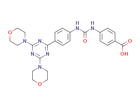 Molecular Structure of 1197160-66-9 (4-(3-(4-(4,6-bismorpholine-1,3,5-triazin-2-yl)phenyl)ureido)benzoic acid)