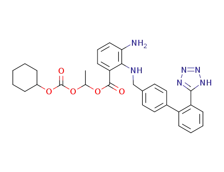 Molecular Structure of 1236156-65-2 (2-(((2'-(1H-tetrazol-5-yl)-[1,1'-biphenyl]-4-yl)methyl)amino)-3-aminobenzoic acid-1-(((cyclohexyloxy)carbonyl)oxy)ethyl ester)