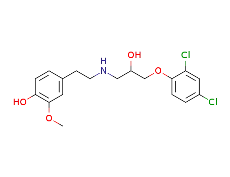 Molecular Structure of 121185-84-0 (4-{2-[3-(2,4-Dichloro-phenoxy)-2-hydroxy-propylamino]-ethyl}-2-methoxy-phenol)