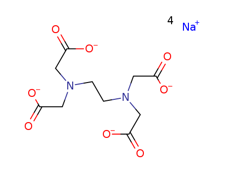 64-02-8,Sodium edetate,Aceticacid, (ethylenedinitrilo)tetra-, tetrasodium salt (8CI);Warkeelate PS 47;tetrasodium versenate;(Ethylenedinitrilo)tetraacetic acid tetrasodium salt (EDTA 4NA);(Ethylenedinitrilo)tetraacetic acid tetrasodium salt;Aquamollin BC;Celon E;Celon H;Cheelox BF;Chelest 400;Chelon 100;Chemcolox 240Powder;Clewat T;Dissolvine E 39;Dissolvine NA;Distol;Dotite 4NA;EDTA tetrasodium salt;