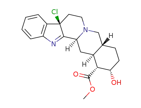 Molecular Structure of 94992-42-4 ((1R,2S,4aR,8aR,13bS,14aS)-8a-Chloro-2-hydroxy-1,2,3,4,4a,5,7,8,8a,13b,14,14a-dodecahydro-indolo[2',3':3,4]pyrido[1,2-b]isoquinoline-1-carboxylic acid methyl ester)