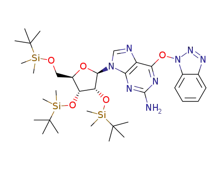 Molecular Structure of 1182847-52-4 (O<sup>6</sup>-(benzotriazol-1H-yl)-2',3',5'-tri-O-(tert-butyldimethylsilyl)guanosine)