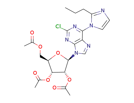 Molecular Structure of 891497-89-5 (9-(2,3,5-tri-O-acetyl-β-D-ribofuranosyl)-2-chloro-6-(2-propylimidazol-1-yl)purine)
