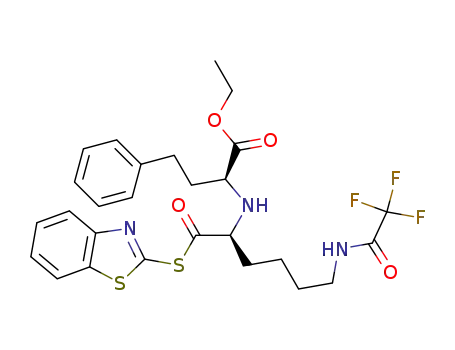 Molecular Structure of 850705-63-4 ((S)-2-[(S)-1-(Benzothiazol-2-ylsulfanylcarbonyl)-5-(2,2,2-trifluoro-acetylamino)-pentylamino]-4-phenyl-butyric acid ethyl ester)