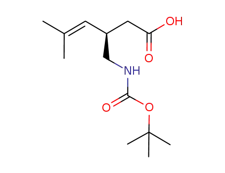 Molecular Structure of 1021167-91-8 ((R)-3-((tert-butoxycarbonylamino)methyl)-5-methylhex-4-enoic acid)