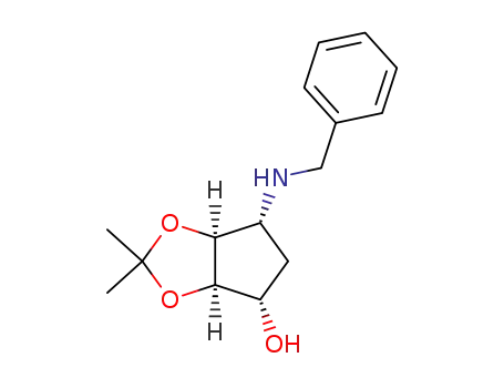 Molecular Structure of 155855-53-1 ((3aR,4S,6R,6aS)-6-(benzylamino)-2,2-dimethyltetrahydro-3ah-cyclopenta-[d][1,3]-dioxol-4-ol)