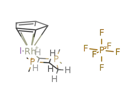 Molecular Structure of 84330-26-7 ((cyclopentadienyl)(I)rhodium(dpme)(PF<sub>6</sub>))