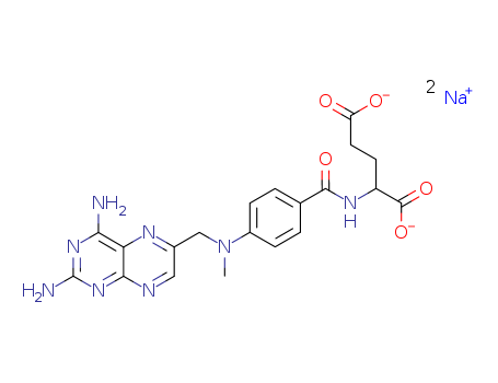 15475-56-6,Methotrexate sodium,Glutamicacid, N-[p-[[(2,4-diamino-6-pteridinyl)methyl]methylamino]benzoyl]-, sodiumsalt, L-(+)- (8CI); L-Glutamic acid,N-[4-[[(2,4-diamino-6-pteridinyl)methyl]methylamino]benzoyl]-, sodium salt(9CI); Abitrexate; Methotrexate sodium; Methotrexate sodium salt; SodiumL-(+)-methotrexate