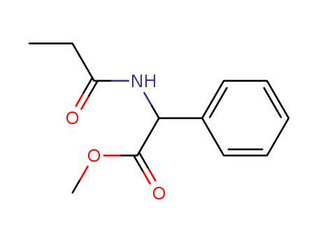 Molecular Structure of 100508-79-0 (Benzeneacetic acid, a-[(1-oxopropyl)amino]-, methyl ester)