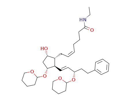 Molecular Structure of 856240-52-3 ((5Z)-N-ethyl-7-((1R,2R,3R,5S)-5-hydroxy-2-((3S,E)-5-phenyl-3-(tetrahydro-2H-pyran-2-yloxy)pent-1-enyl)-3-(tetrahydro-2H-pyran-2-yloxy)cyclopentyl)hept-5-enamide)