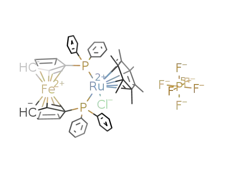 Molecular Structure of 201543-21-7 ([(η(6)-hexamethylbenzene)RuCl(1,1'-bis(diphenylphosphino)ferrocene-P,P')]PF6)