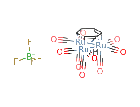 Molecular Structure of 128391-81-1 ({HRu3(CO)9(μ3-η2:η2:η2-C6H6)}BF4)