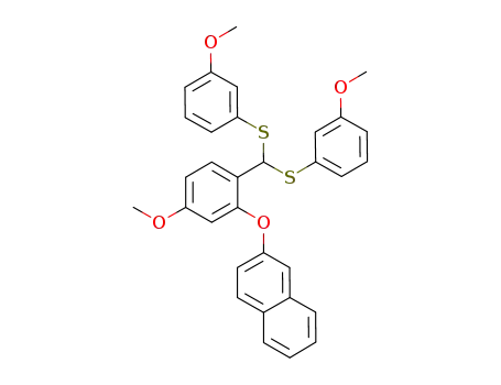 Molecular Structure of 1221001-36-0 (((4-methoxy-2-(naphthalen-2-yloxy)phenyl)methylene)bis((3-methoxyphenyl)sulfane))