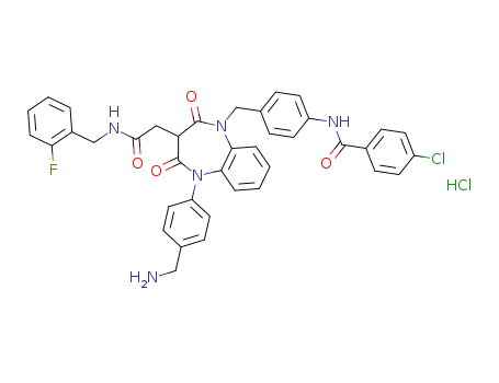 Molecular Structure of 264915-33-5 (N-(2-fluorobenzyl)-1-(4-aminomethylphenyl)-5-[4-(4-chlorobenzoylamino)benzyl]-2,4-dioxo-2,3,4,5-tetrahydro-1H-1,5-benzodiazepine-3-acetamide hydrochloride)