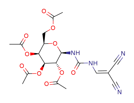 Molecular Structure of 91303-01-4 (1-(2',3',4',5'-Tetra-O-acetyl-β-D-galactopyranosyl)ureidomethylenemalononitrile)