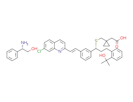 Molecular Structure of 1005743-16-7 (1-[[[(1R)-1-[3-[(1E)-2-(7-chloro-2-quinolinyl)ethenyl]phenyl]-3-[2-(1-hydroxy-1-methylethyl)phenyl]propyl]sulfanyl]methyl]cyclopropaneacetic acid L-(+)-α-phenylglycinol salt)