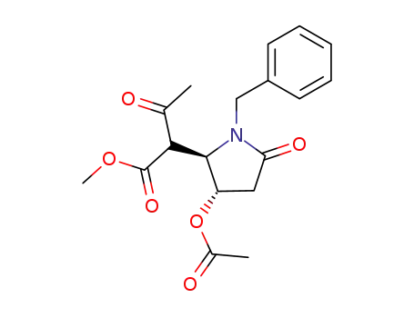 Molecular Structure of 174874-85-2 ((2R,3S)-2-(3-acetoxy-1-benzyl-5-oxo-pyrrolidin-2-yl)-3-oxo-butyric acid methyl ester)