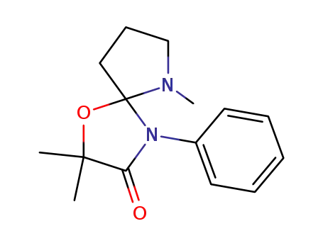 Molecular Structure of 110228-43-8 (1-Oxa-4,6-diazaspiro[4.4]nonan-3-one, 2,2,6-trimethyl-4-phenyl-)