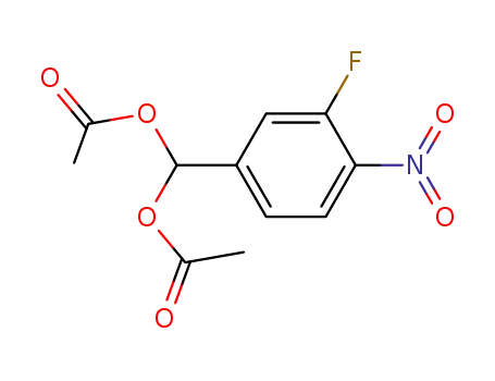 Molecular Structure of 211388-77-1 (Acetic acid acetoxy-(3-fluoro-4-nitro-phenyl)-methyl ester)
