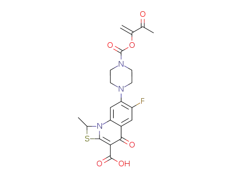 Molecular Structure of 156834-57-0 (6-fluoro-1-methyl-4-oxo-7-<4-<(2-oxo-1-methylenepropyl)oxycarbonyl>-1-piperazinyl>-4H-<1,3>thiazeto<3,2-a>quinoline-3-carboxylic acid)