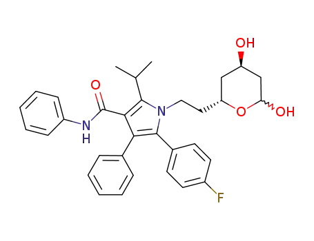 Molecular Structure of 842163-03-5 (1-[2-((2R,4R)-4,6-dihydroxytetrahydro-2H-pyran-2-yl)ethyl]-5-(4-fluorophenyl)-2-isopropyl-N,4-diphenyl-1H-pyrrole-3-carboxamide)