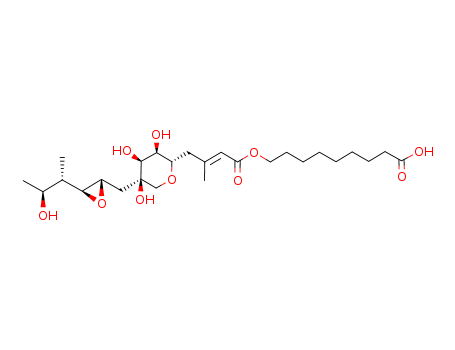 40980-51-6,Pseudomonic acid I,Pseudomonic acid I;Pseudomonic acid B;Nonanoic acid,9-((3-methyl-1-oxo-4-(tetrahydro-3,4,5-trihydroxy-5-((3-(2-hydroxy-1-methylpropyl)oxiranyl)methyl)-2H-pyran-2-yl)-2-butenyl)oxy);
