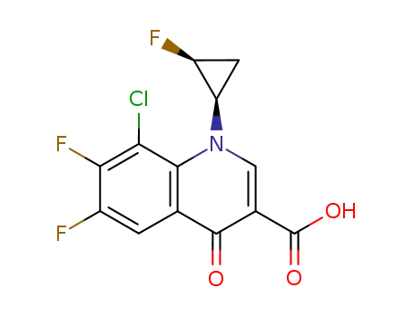 Molecular Structure of 127199-27-3 (3-Quinolinecarboxylic acid, 8-chloro-6,7-difluoro-1-[(1R,2S)-2-fluorocyclopropyl]-1,4-dihydro-4-oxo-)