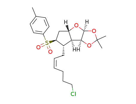 Molecular Structure of 97673-24-0 ((3aS,4aS,6S,7S,7aS,7bS)-7-((Z)-6-Chloro-hex-2-enyl)-2,2-dimethyl-6-(toluene-4-sulfonyl)-hexahydro-cyclopenta[4,5]furo[2,3-d][1,3]dioxole)