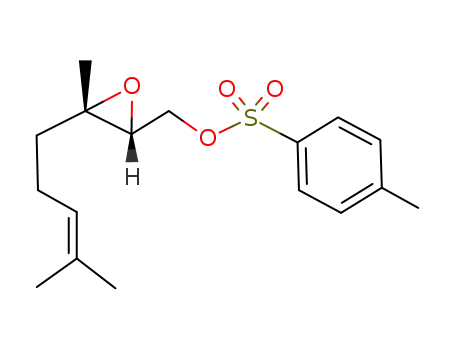 Molecular Structure of 166941-41-9 (Toluene-4-sulfonic acid (2R,3S)-3-methyl-3-(4-methyl-pent-3-enyl)-oxiranylmethyl ester)