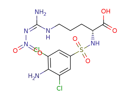 Molecular Structure of 164646-22-4 ((R)-N<sub>2</sub>-[(4-amino-3,5-dichlorophenyl)sulphonyl]-N<sub>5</sub>-[amino(nitroimino)methyl]-ornithine)