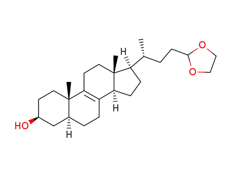 Molecular Structure of 118506-15-3 ((3S,5S,10S,13R,14R,17R)-17-((R)-3-[1,3]Dioxolan-2-yl-1-methyl-propyl)-10,13-dimethyl-2,3,4,5,6,7,10,11,12,13,14,15,16,17-tetradecahydro-1H-cyclopenta[a]phenanthren-3-ol)