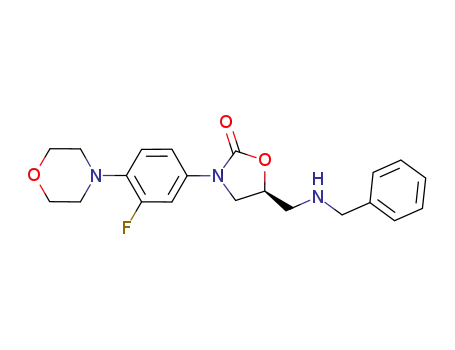 Molecular Structure of 1236077-61-4 ((S)-5-((benzylamino)methyl)-3-(3-fluoro-4-morpholinophenyl)oxazolidin-2-one)