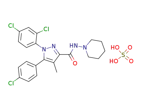 Molecular Structure of 169544-44-9 (N-piperidino-5-(4-chlorophenyl)-1-(2,4-dichlorophenyl)-4-methyl-3-pyrazole carboxamide hydrogensulphate)