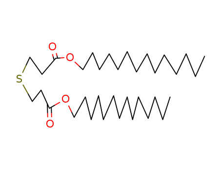16545-54-3,3,3'-THIODIPROPIONIC ACID DIMYRISTYL ESTER,Propanoicacid, 3,3'-thiobis-, ditetradecyl ester (9CI);Propionic acid, 3,3'-thiodi-,ditetradecyl ester (8CI);Advastab 801;Advastab 810;Advastab PS 801;Chimox 14;Cyanox MTDP;DMTP Yoshitomi;Dimyristyl 3,3'-thiodipropionate;Dimyristyl thiodipropionate;Ditetradecylthiodipropionate;Myristylthiodipropionate;Seenox DM;Sumilizer TPM;Tetradecyl3,3'-thiodipropionate;Yoshinox DMTP;