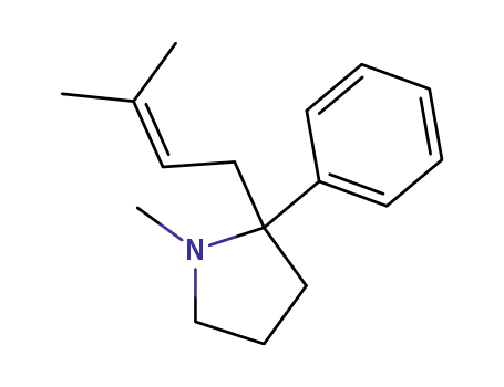 Molecular Structure of 80326-42-7 (Pyrrolidine, 1-methyl-2-(3-methyl-2-butenyl)-2-phenyl-)