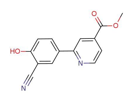 Molecular Structure of 876918-34-2 (4-Pyridinecarboxylic acid, 2-(3-cyano-4-hydroxyphenyl)-, methyl ester)