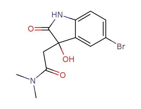 Molecular Structure of 717139-78-1 (2-(5-bromo-3-hydroxy-2-oxo-2,3-dihydro-1H-indol-3-yl)-N,N-dimethyl-acetamide)